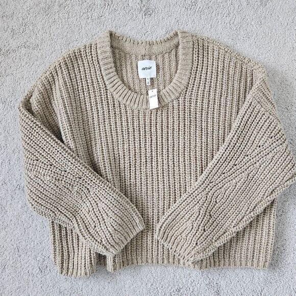 aerie Sweaters - NWT Aerie | Textured Chunky Knit Sweater Toasted Almond Beige Brown, Womens XXL